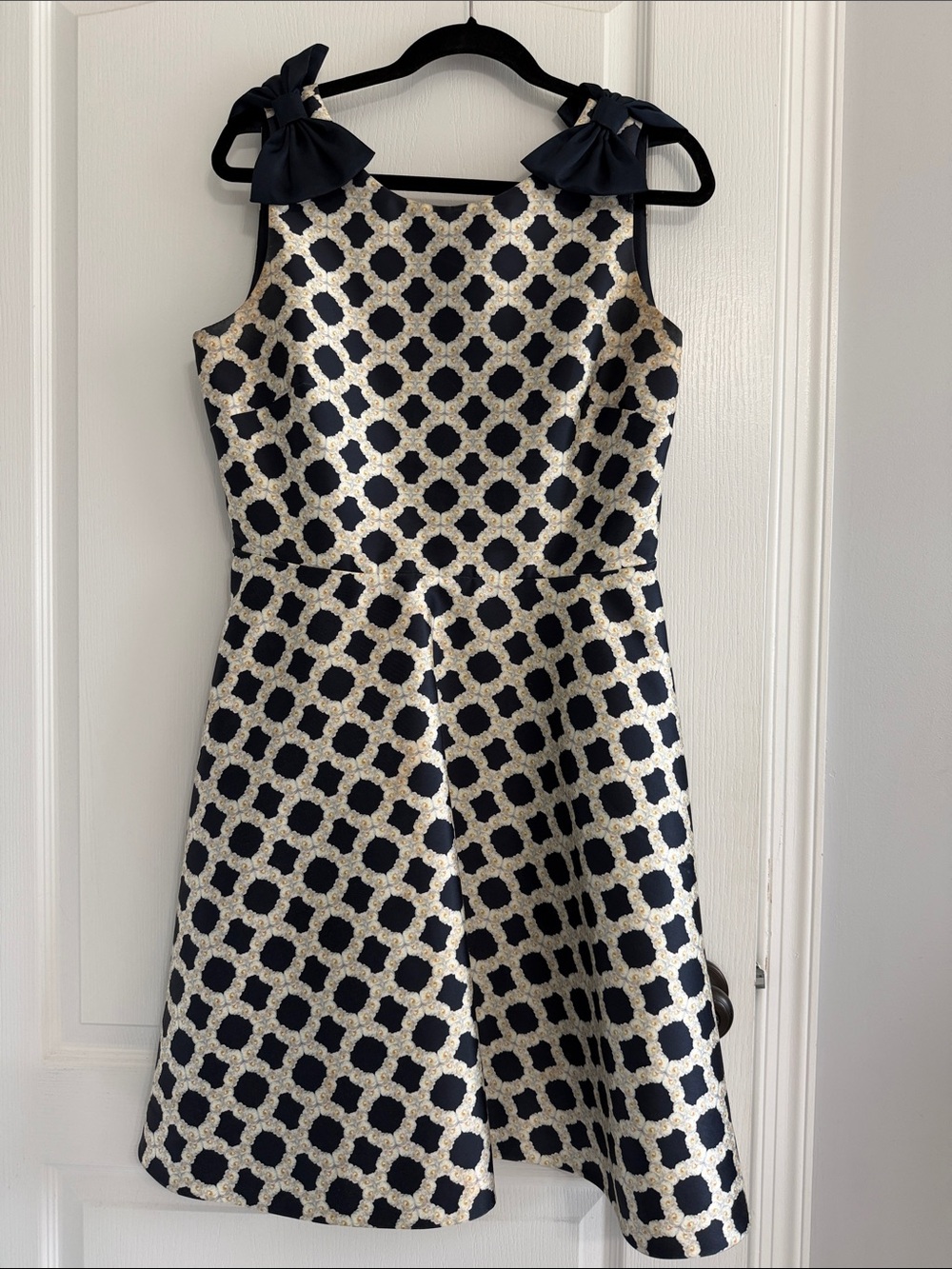 Ted Baker London Navy & Cream Bow-Shoulder Fit-and-Flare Dress